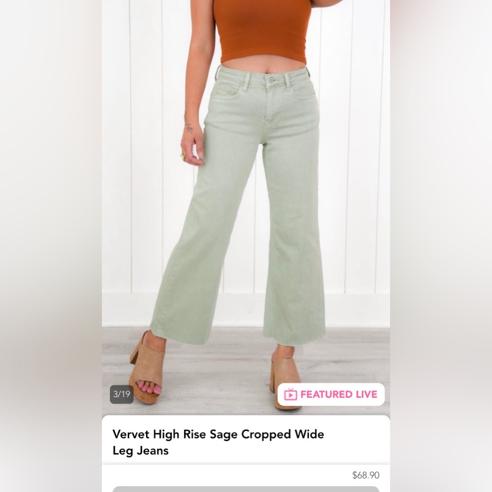 Vervet High Rise Sage Cropped Wide Leg Jeans